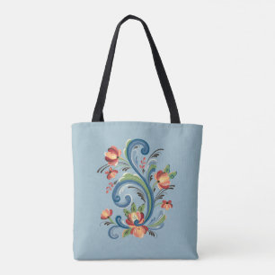 Tote Bag Rosemaling bleu et rouge