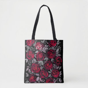 Tote Bag Roses aquarelle, sur un arrière - plan noir, aquar