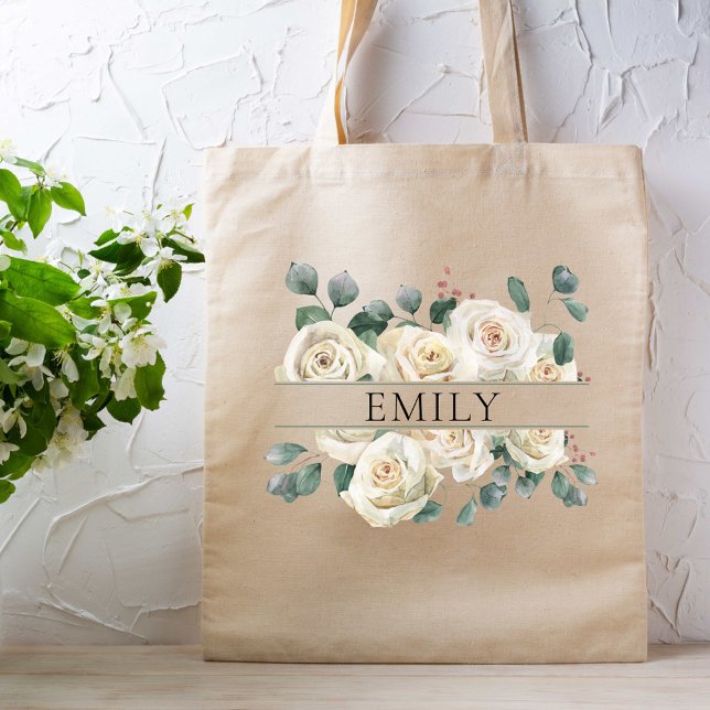 Tote Bag Roses Blanches Classieuses Demoiselle d'Honneur No (Créateur téléchargé)