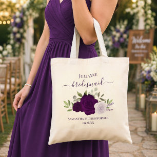 Tote Bag Roses Bohèmes Violettes Élégantes Cadeau de Mariag