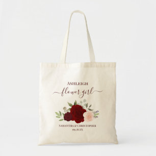 Tote Bag Roses Burgundy Blush Élégantes Fille Fleur Mariage