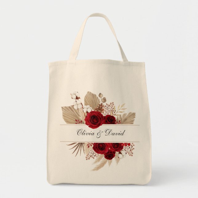 Tote Bag Roses de Bourgogne et Mariage d'herbe Pampas (Devant)