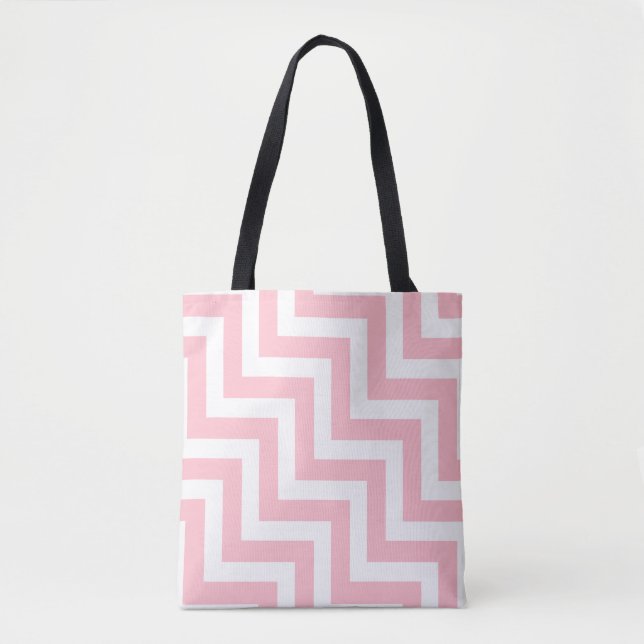 Tote Bag Roses et Blancs Grandes Dimensions Diagonales Chev (Devant)