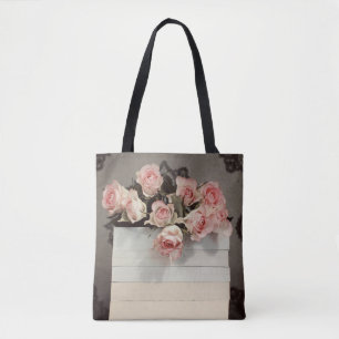 Tote Bag Roses et livres roses
