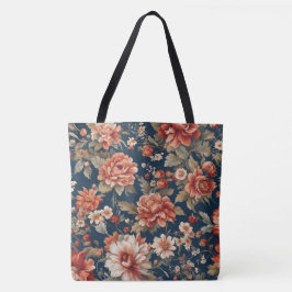 Tote Bag Roses, Feuilles et fleurs rétro