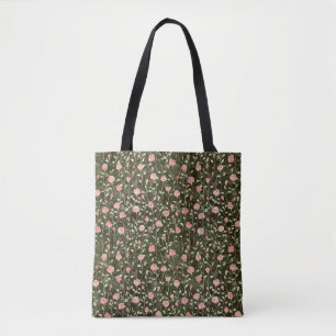 Tote Bag Roses Fleur Noire et Rose