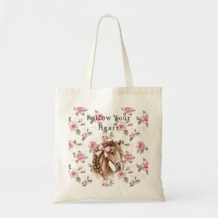 Tote Bag Roses Fleurs Jolies Cheval Rose Nœud