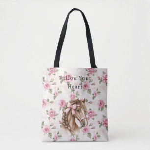 Tote Bag Roses Fleurs Jolies Roses Cheval Rose Nœud