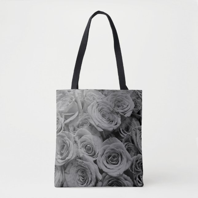 Tote Bag Roses gris, photo florale grise (Devant)