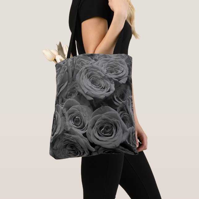 Tote Bag Roses gris, photo florale grise (De près)