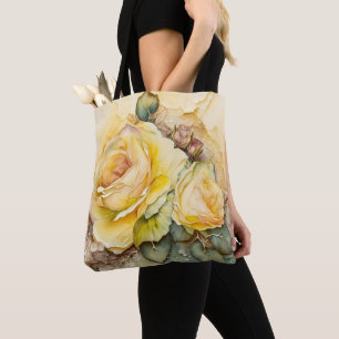 Tote Bag Roses jaunes et dorées à grande échelle