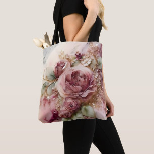 Tote Bag Roses roses et or à grande échelle