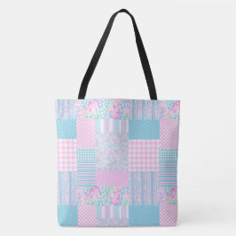 Tote Bag Roses roses et Papillons blancs Faux Patchwork