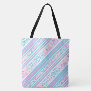 Tote Bag Roses roses, Papillons blancs et bandes correspond