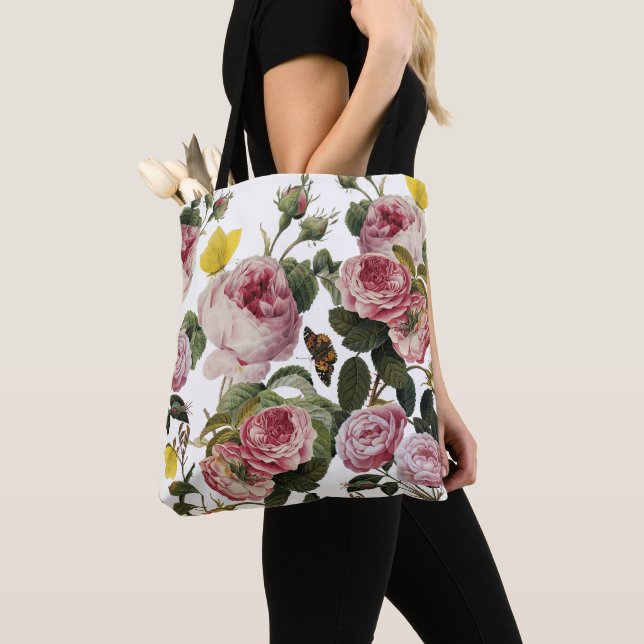 Tote Bag ROSES ROSES ROSES ET BOUTTERFLIES JAUNES Florales  (De près)