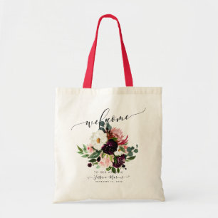 Tote Bag Roses Rouge Bourgogne et Blush, Fleurs Aquarelle B