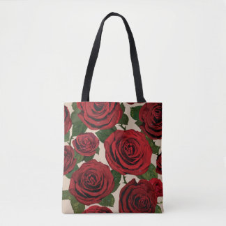 Tote Bag Roses rouges : Arrière - plan floral sans couture