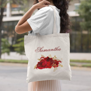 Tote Bag Roses rouges personnalisées Mariage floral