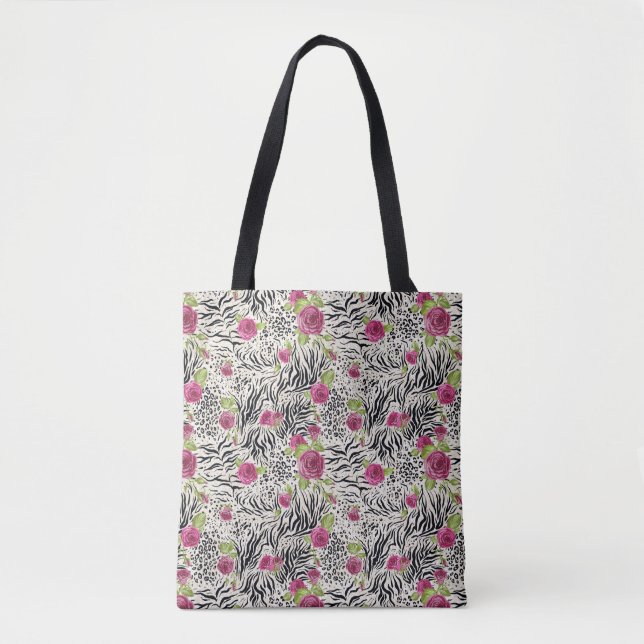 Tote Bag Roses sur le motif animal (Devant)