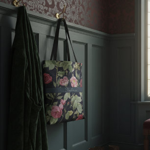 Tote Bag Roses vintages Sur Un Velours Bleu Foncé Nom