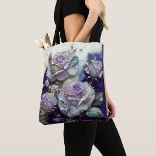 Tote Bag Roses violettes et dorées à grande échelle