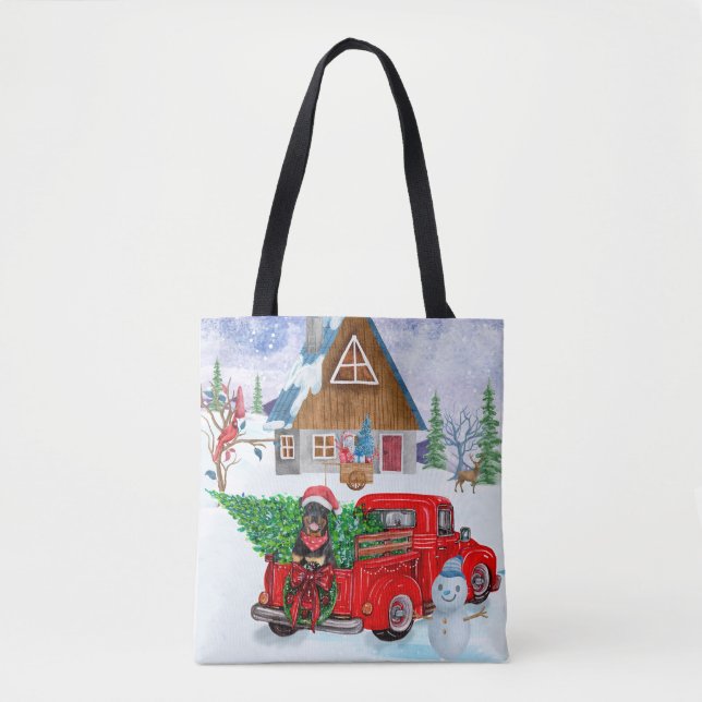 Tote Bag Rottweiler Chien en livraison Noël Camion Neige (Devant)