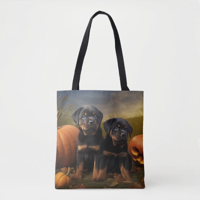 Tote Bag Rottweiler Chiot Automne Citrouille de plaisir (Devant)