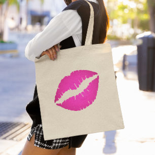 Tote Bag Rouge à lèvres ombré rose chaud empreinte de baise