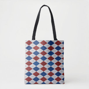 Tote Bag Rouge, Blanc, Bleu Argyle Juillet 4 Paillettes