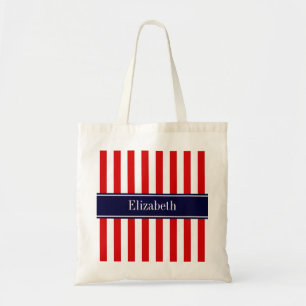 Tote Bag Rouge Blanc Bleu Bleu de la marine Nom Monogramme