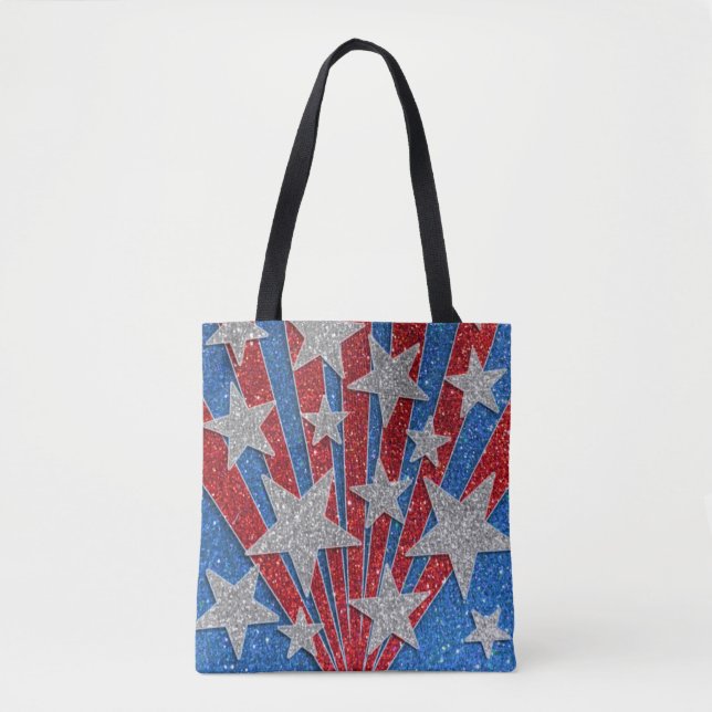 Tote Bag Rouge Blanc Bleu Parties scintillant Drapeau Améri (Devant)