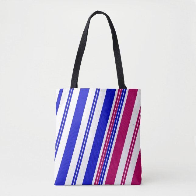 Tote Bag Rouge, Blanc, Bleu rayé (Devant)