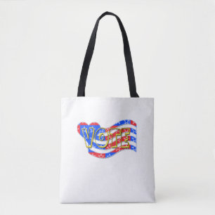 Tote Bag Rouge Blanc Bleu VOTE Coeur drapeau sur blanc