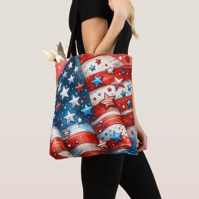 Tote Bag Rouge, blanc et bleu | Patriotic Quart Juillet (De près)