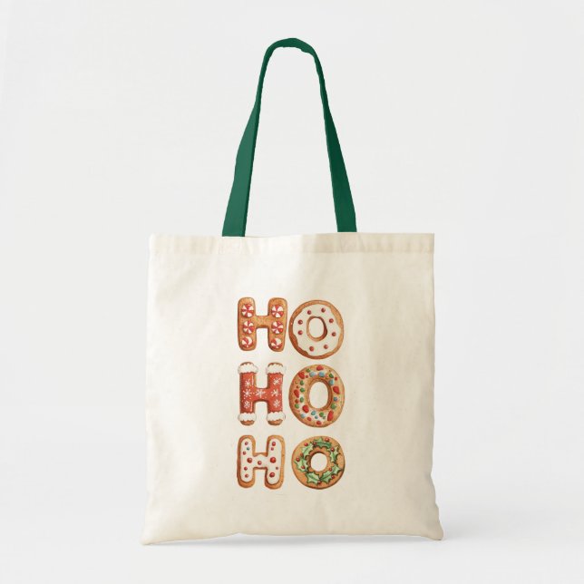 Tote Bag Rouge Blanc Ho Ho Ho Gingerbread Cookie Noël (Devant)