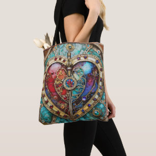 Tote Bag Rouge & Bleu Vitrail Heart Steampunk Series