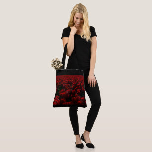 Tote Bag rouge bordeaux noir et profond, jolies fleurs