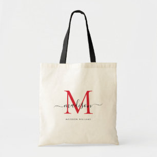 Tote Bag Rouge Bourguignon Noir Classique Monogramme Script