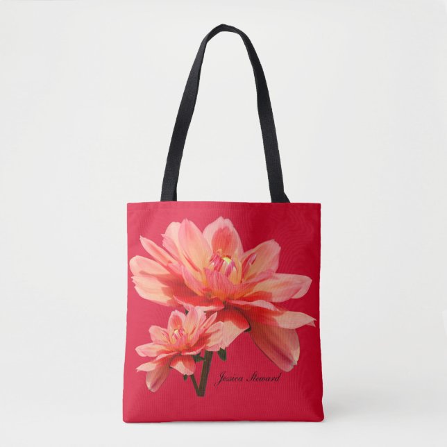 Tote Bag Rouge "de dahlias d'automne" tout plus de - (Devant)