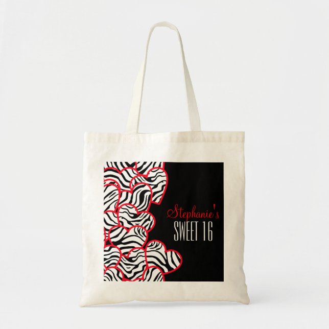 Tote Bag Rouge doux élégant 16 Zebra Heart Design Nom (Devant)