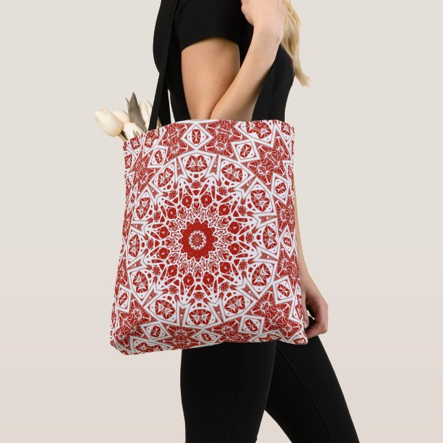 Tote Bag rouge et blanc, bandana ethnique (De près)