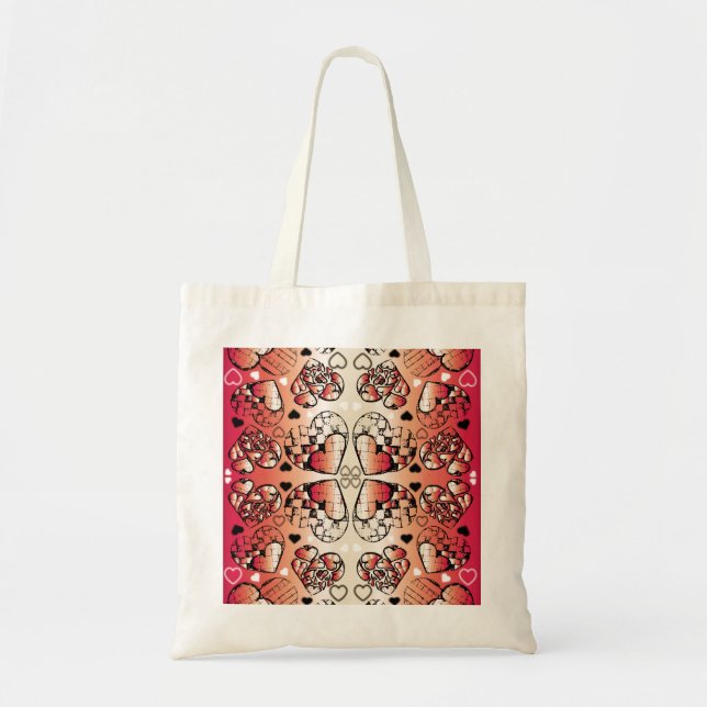 Tote Bag Rouge et blanc Whimsical Romantic Hearts motif (Devant)