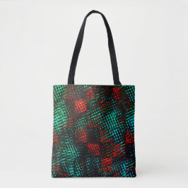 Tote Bag Rouge et bleu verdâtre, carrés ou cubes rayés