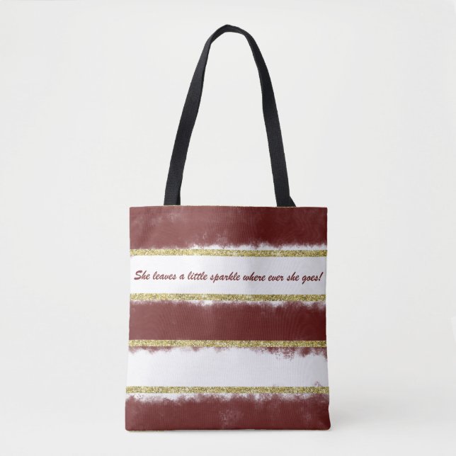 Tote Bag Rouge et message fait sur commande rayé d'or (Devant)