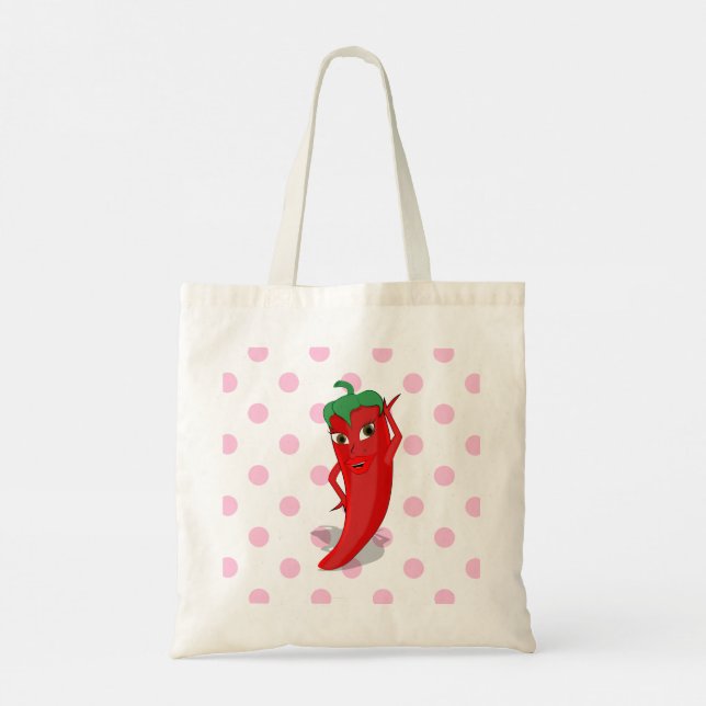 Tote Bag Rouge Hot Pepper Diva Pois roses (Dos)