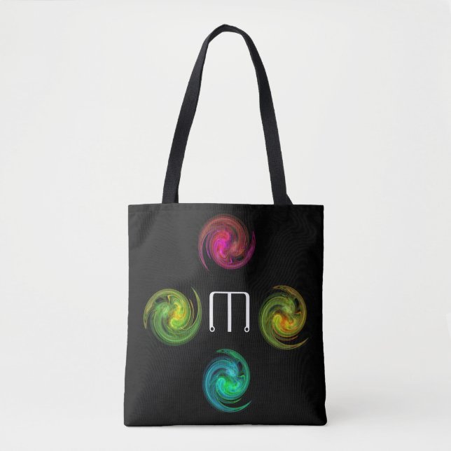 Tote Bag ROUGE JAUNE BLEU CLAIR VORTEX Monogramme Noir (Devant)