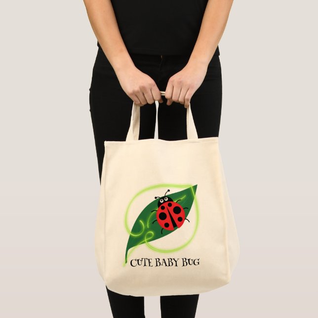 Tote Bag Rouge mignonne coccinelle Vert Amour Feuil enfant (Devant (produit))