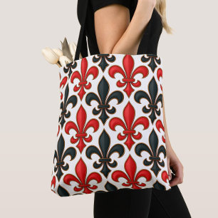 Tote Bag Rouge noir baroque Fleur de lis Motif Design