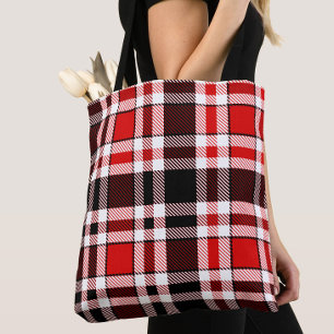 Tote Bag Rouge Noir Blanc Flannel Tartan Design Motif