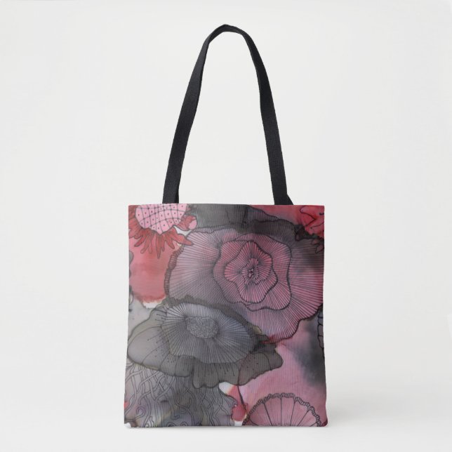 Tote Bag Rouge/noir Fourre-tout floral (Devant)